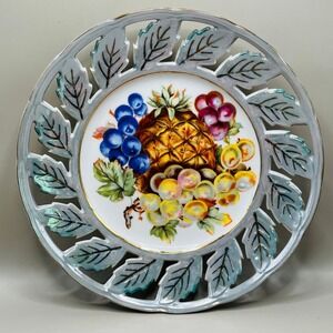 Royal Halsey Very Fine‎ China Pierced Leaf Edge Plate Vtg 8" Fruit Grape Hanging